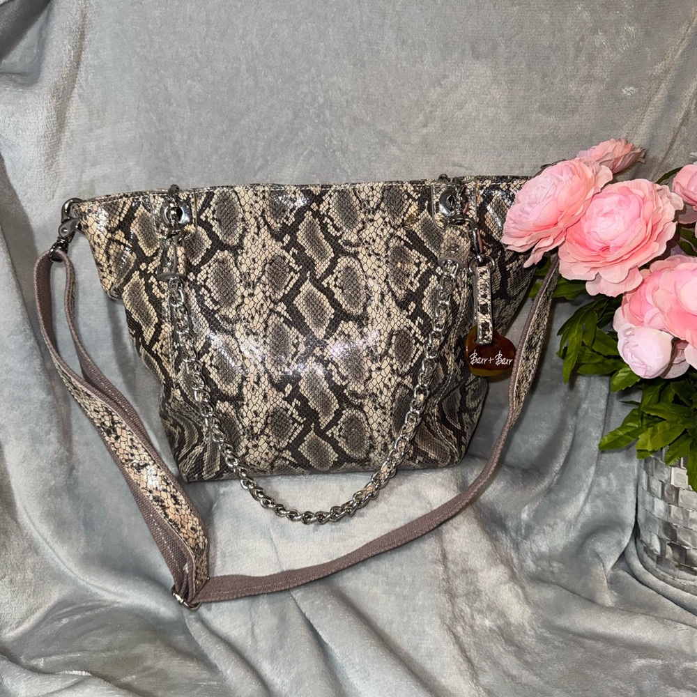 Barr + Barr Grey & Tan Snakeskin Tote Bag | Silver Chain Hardware